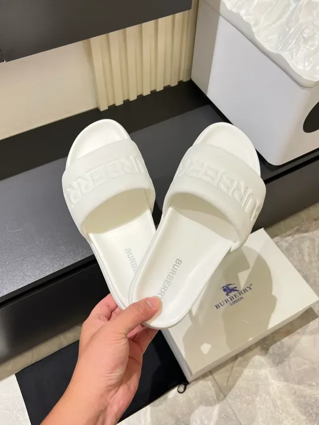 Burberry White Logo-Embossed Strap Chunky Molded Sole Slippers 9
