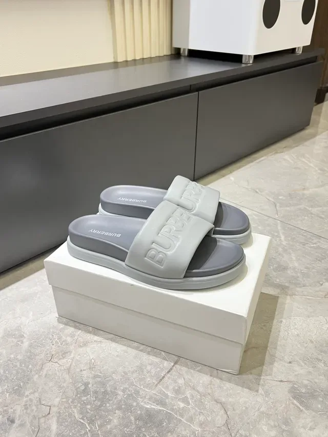 Burberry White Logo-Embossed Strap Chunky Molded Sole Slippers 12