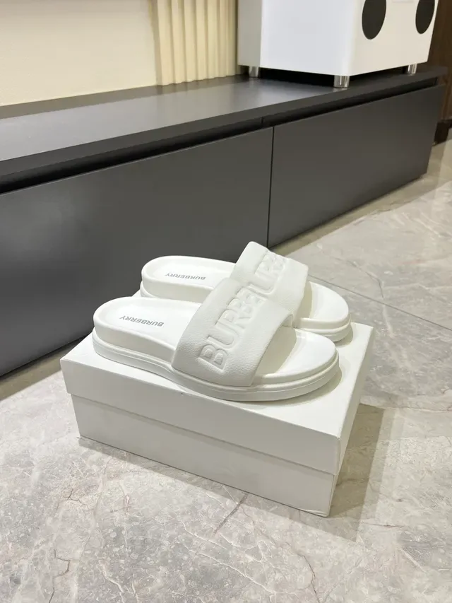 Burberry White Logo-Embossed Strap Chunky Molded Sole Slippers 14