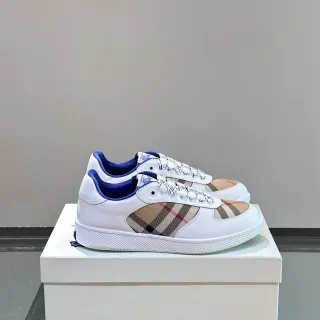 Burberry White Navy Leather Upper House Check Side Panels Lifestyle Sneakers