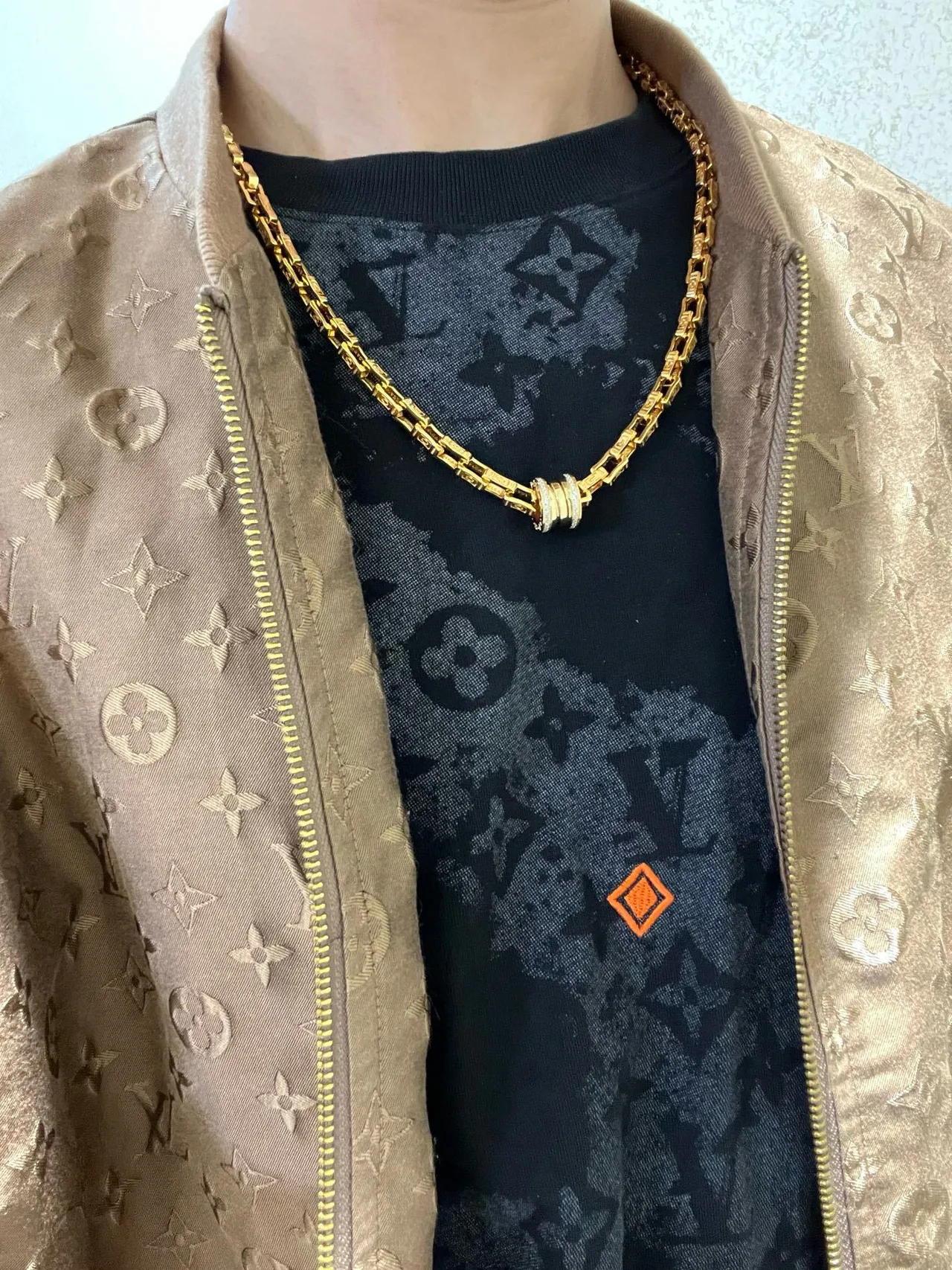 Bvlgari B.zero1 Corrente de ouro e prata com elos de chave grega entalhados colar 2