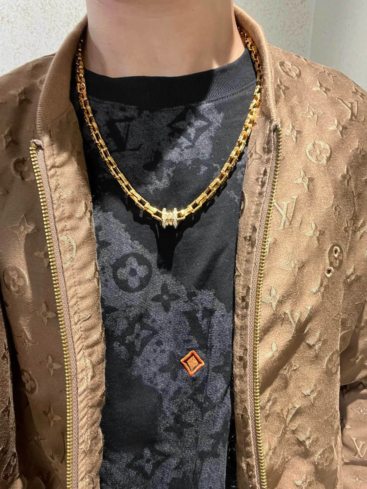 Bvlgari B.zero1 Corrente de ouro e prata com elos de chave grega entalhados colar 8