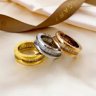 Bvlgari B.zero1 सोना चांदी उकेरा लोको बैंड पावे सेट पत्थर रिंग
