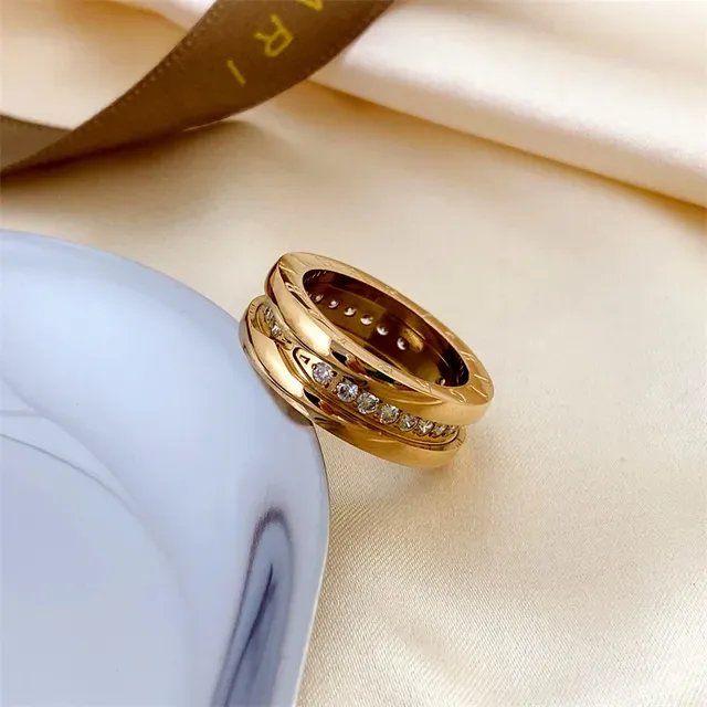 Bvlgari B.zero1 Bague en Or et Argent avec Logo Gravé sur la Bande Pavé-Set Pierres 2