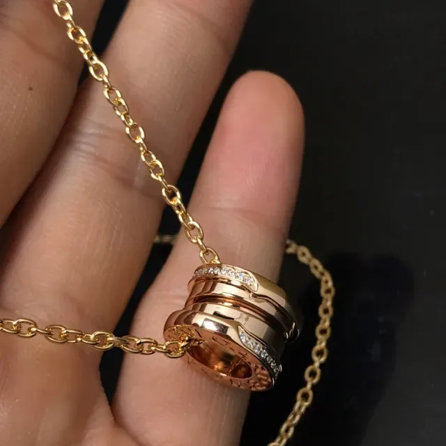 Bvlgari B.zero1 Rose Gold Pavé Diamond Interlocking Rings Necklace 2
