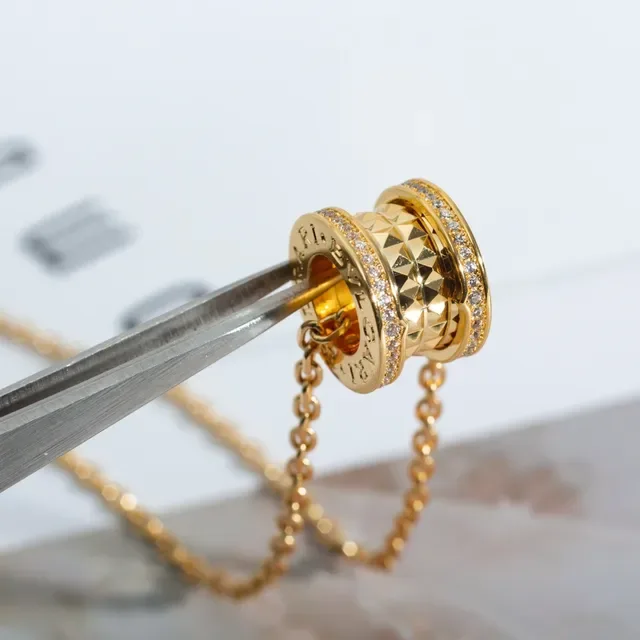 Bvlgari B.zero1 Rotating Triple-Ring Gold and Pavé Necklace 4