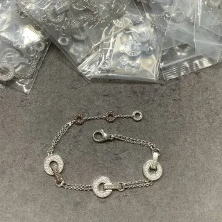 Bvlgari B.zero1 चांदी सफेद डबल सर्कल मोटिफ पेवे सेट स्टोन्स ब्रेसलेट