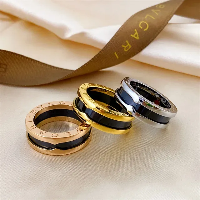 Bvlgari BVLGARI BVLGARI Anel de Cerâmica Dourado e Preto 3