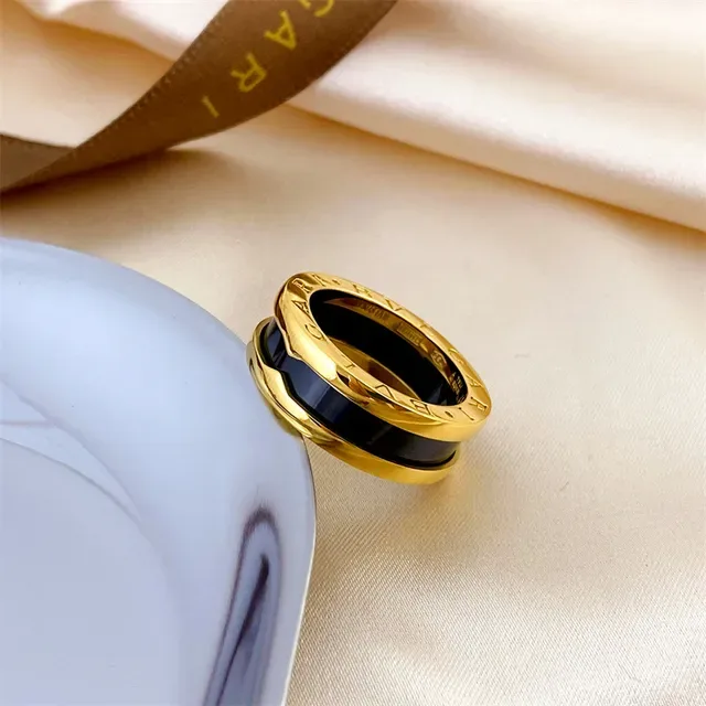 Bvlgari BVLGARI BVLGARI Anel de Cerâmica Dourado e Preto 7