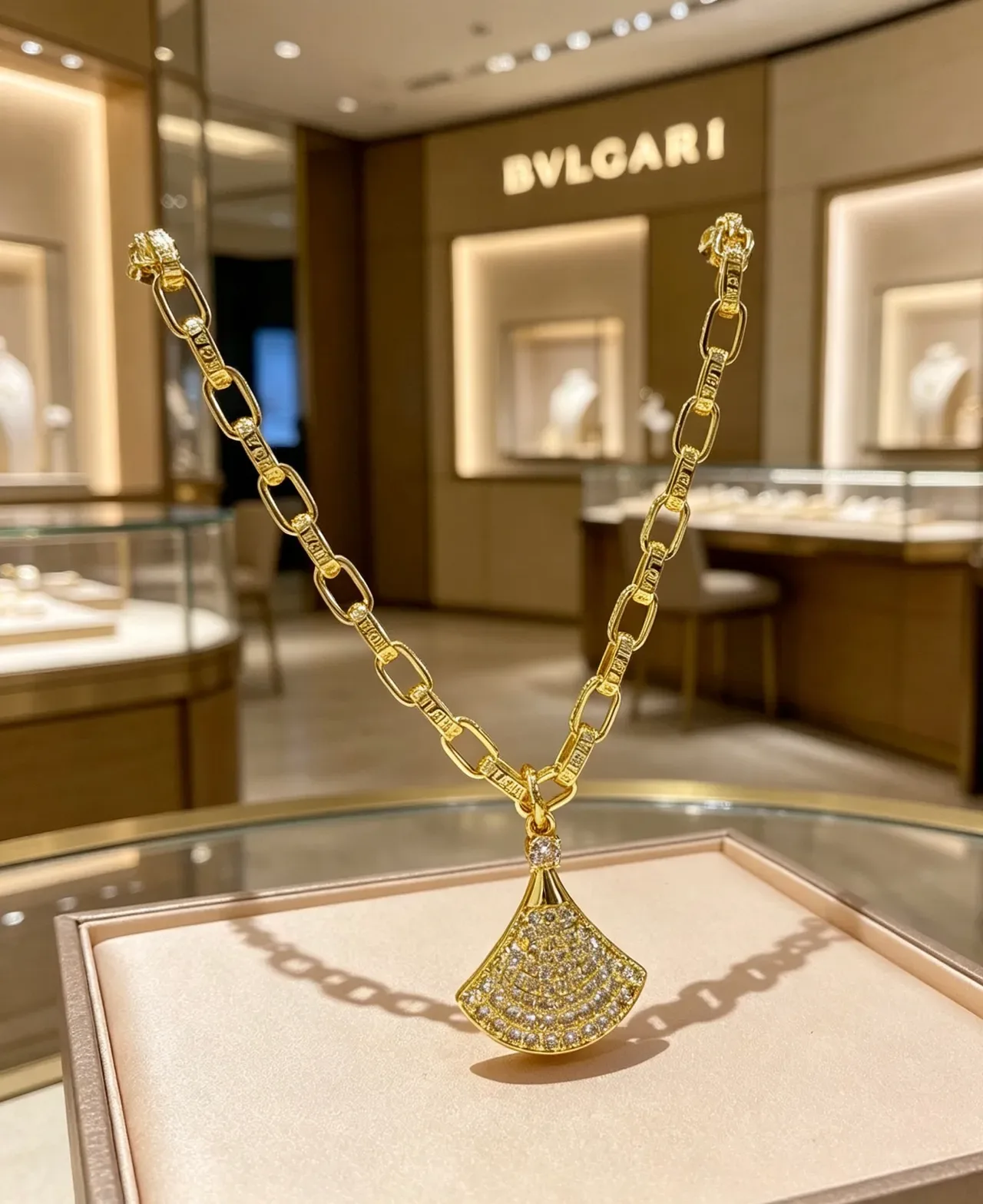 Bvlgari Divas’ Dream Collier pendentif en diamants pavé en or en forme d'éventail 3