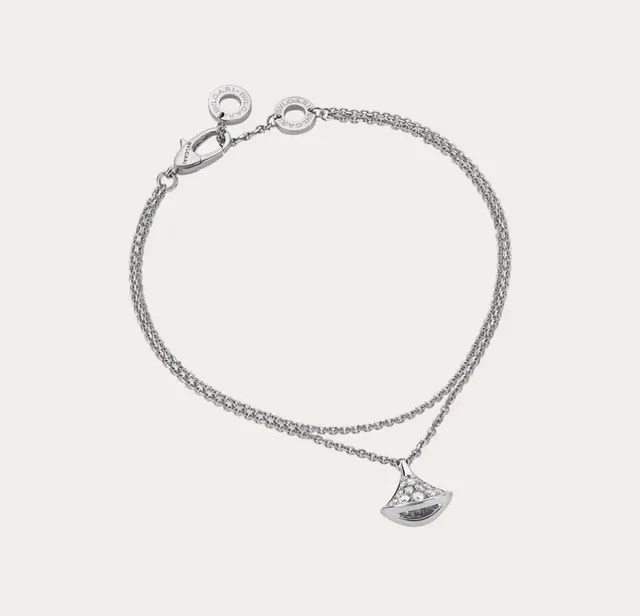 Bvlgari Divas’ Dream Chaîne délicate or argent Pavé-Set pendentif éventail collier 9