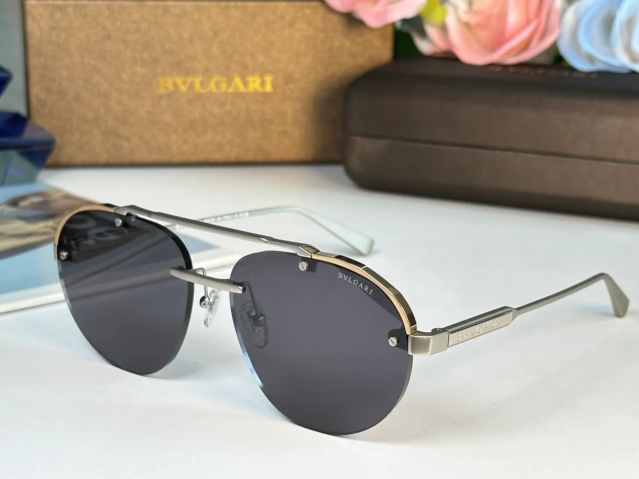 Bvlgari Octo Finissimo Negro Plateado Estilo Aviador Forma Escudo Lentes Gafas de sol 7