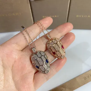 Bvlgari Serpenti Pavé Crystal Snake Head Pendant Necklaces