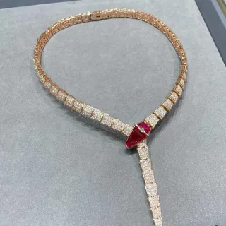 Bvlgari Serpenti Rose Gold Pavé Diamond and Ruby Snake Necklace