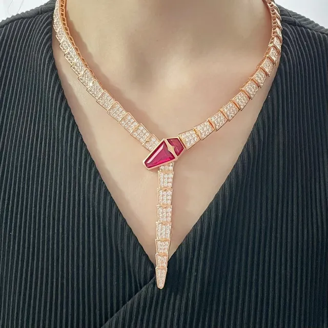Bvlgari Serpenti Rose Gold Pavé Diamond and Ruby Snake Necklace 7