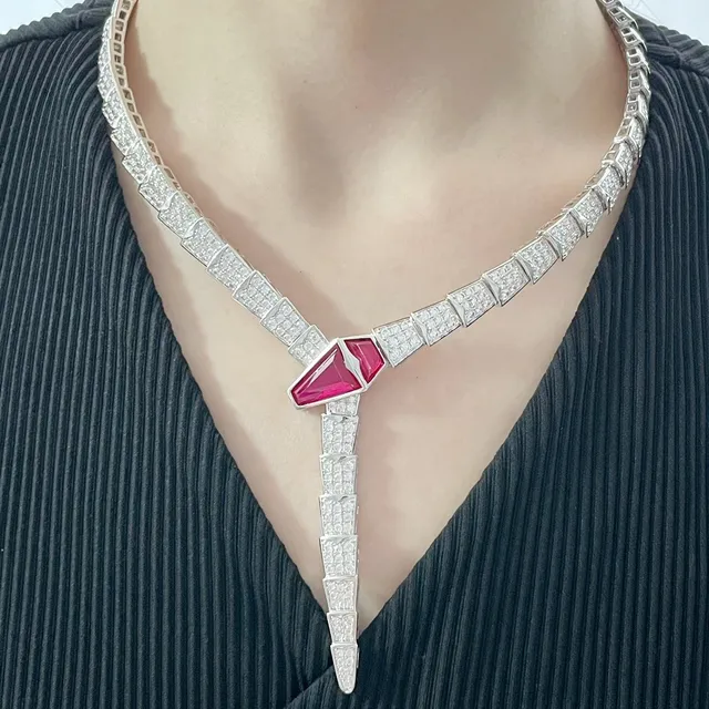 Bvlgari Serpenti Rose Gold Pavé Diamond and Ruby Snake Necklace 8