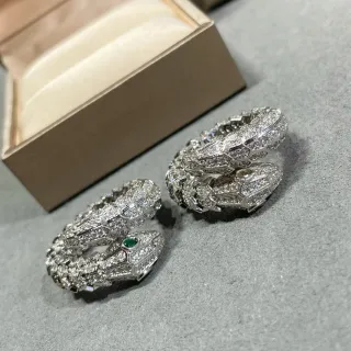 Bvlgari Serpenti Silver Green Coiled Serpent Hexagonal Scale Motif Ring