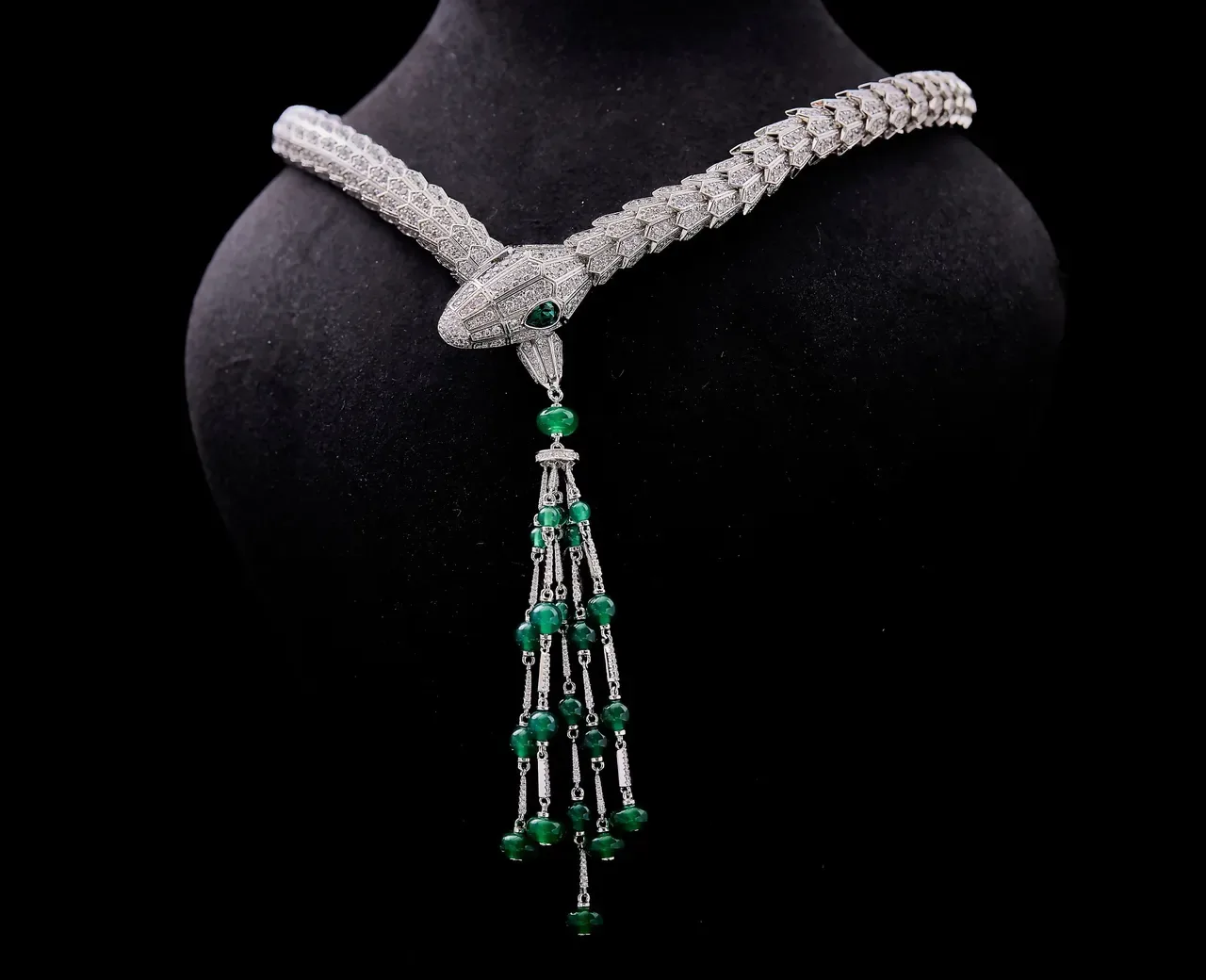 Collier Bvlgari Serpenti Argent Motif Serpent Multicolore Monture Diamants Pavé 4