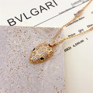 Bvlgari Serpenti Snake-Head Pavé Crystal Gold-Tone Necklace