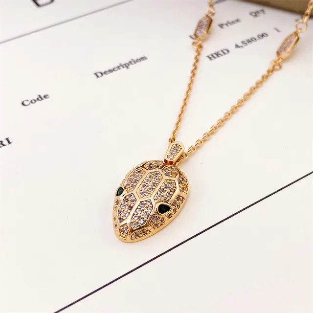 Bvlgari Serpenti Snake-Head Pavé Crystal Gold-Tone Necklace 4
