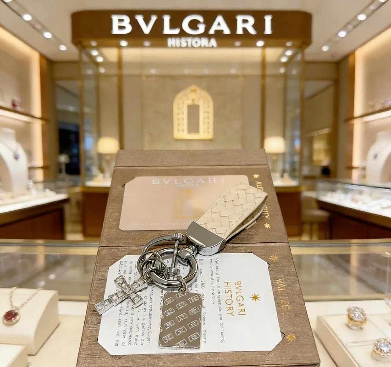 Bvlgari Silver Beige Metal Crystal-Embellished Cross Jewelry 5