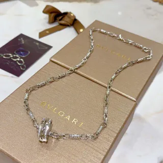Bvlgari Silver Gold Pavé-Set Diamond Chain Rotating Double-Ring Clasp Necklace