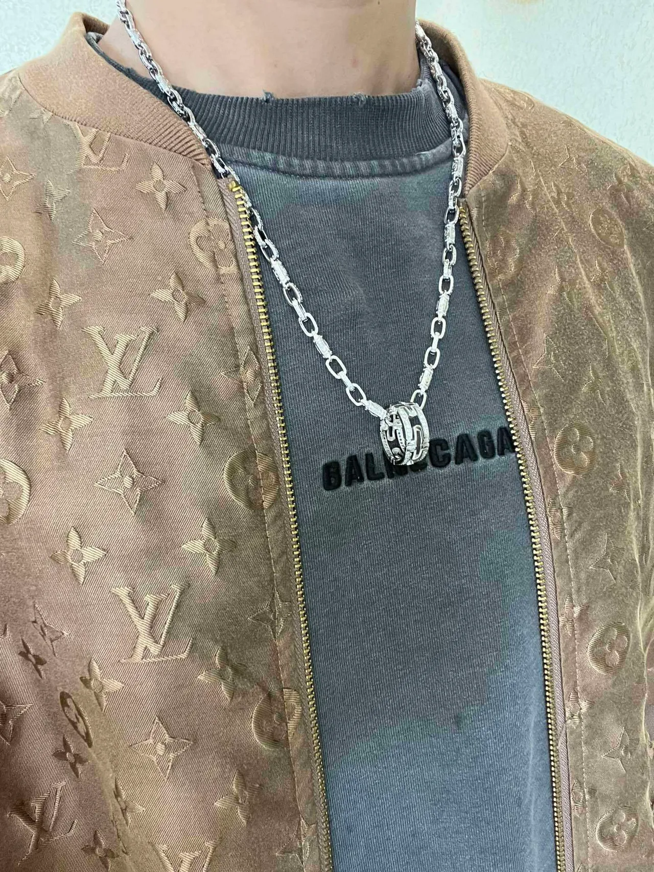 Bvlgari Argent Or Pavé-Set Diamant Chaîne Double Anneau Rotatif Boucle Collier 2