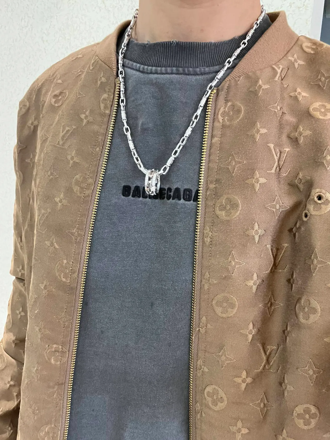 Bvlgari Argent Or Pavé-Set Diamant Chaîne Double Anneau Rotatif Boucle Collier 5