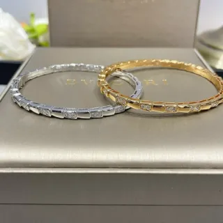 Bvlgari Silver Gold Segmented Bamboo-Link Pavé-Set Bracelet