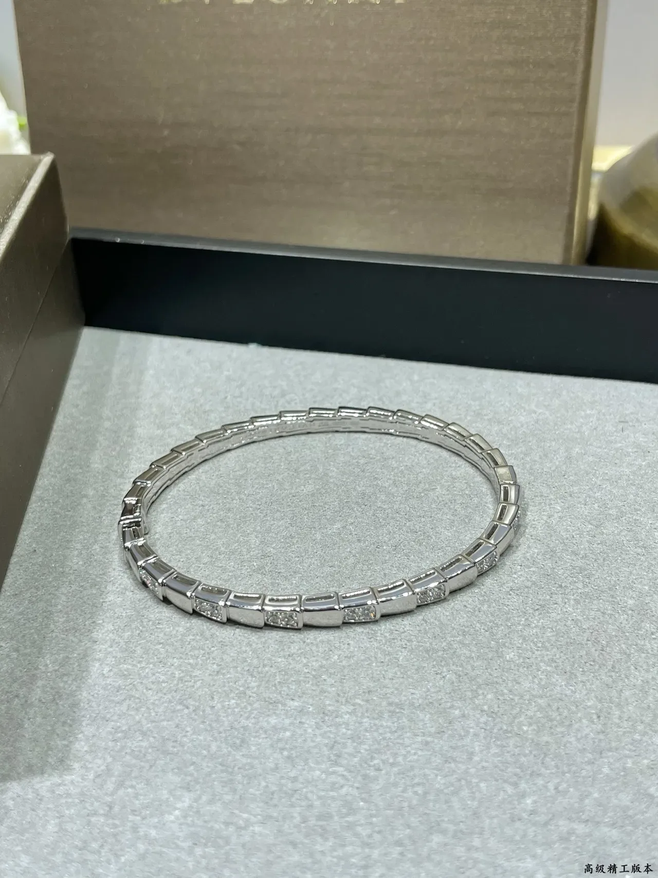 Bvlgari Silver Gold Segmented Bamboo-Link Pavé-Set Bracelet 3