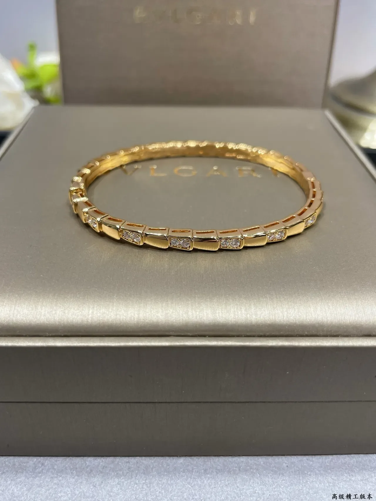 Bvlgari Silver Gold Segmented Bamboo-Link Pavé-Set Bracelet 4