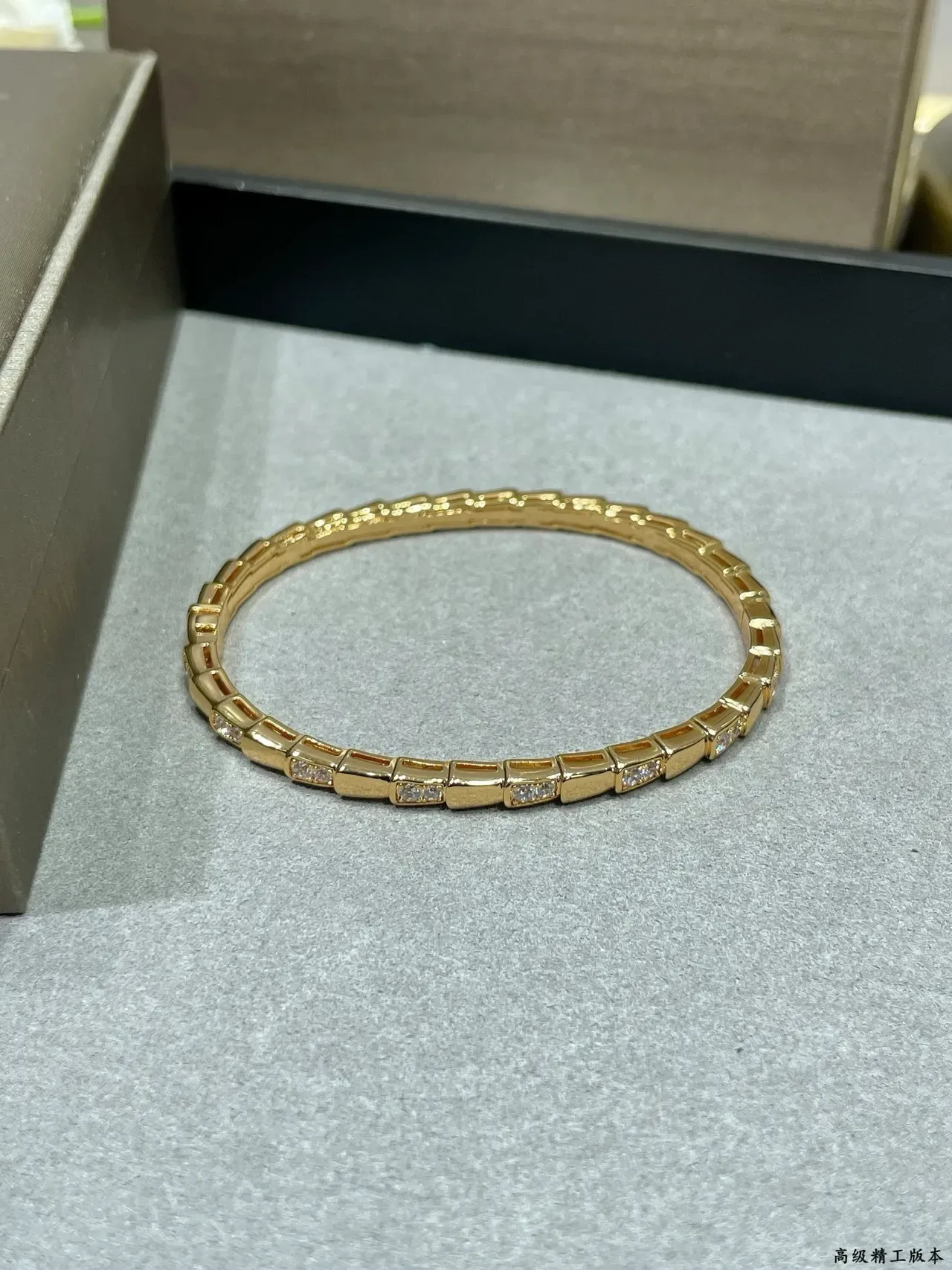 Bvlgari Silver Gold Segmented Bamboo-Link Pavé-Set Bracelet 5