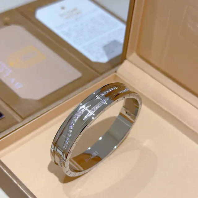 Bvlgari Silver Transparent Double-Band Twisted Wave Motif Bracelet 4