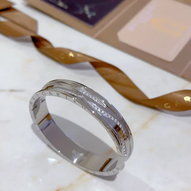 Bvlgari Silver Transparent Double-Band Twisted Wave Motif Bracelet 6