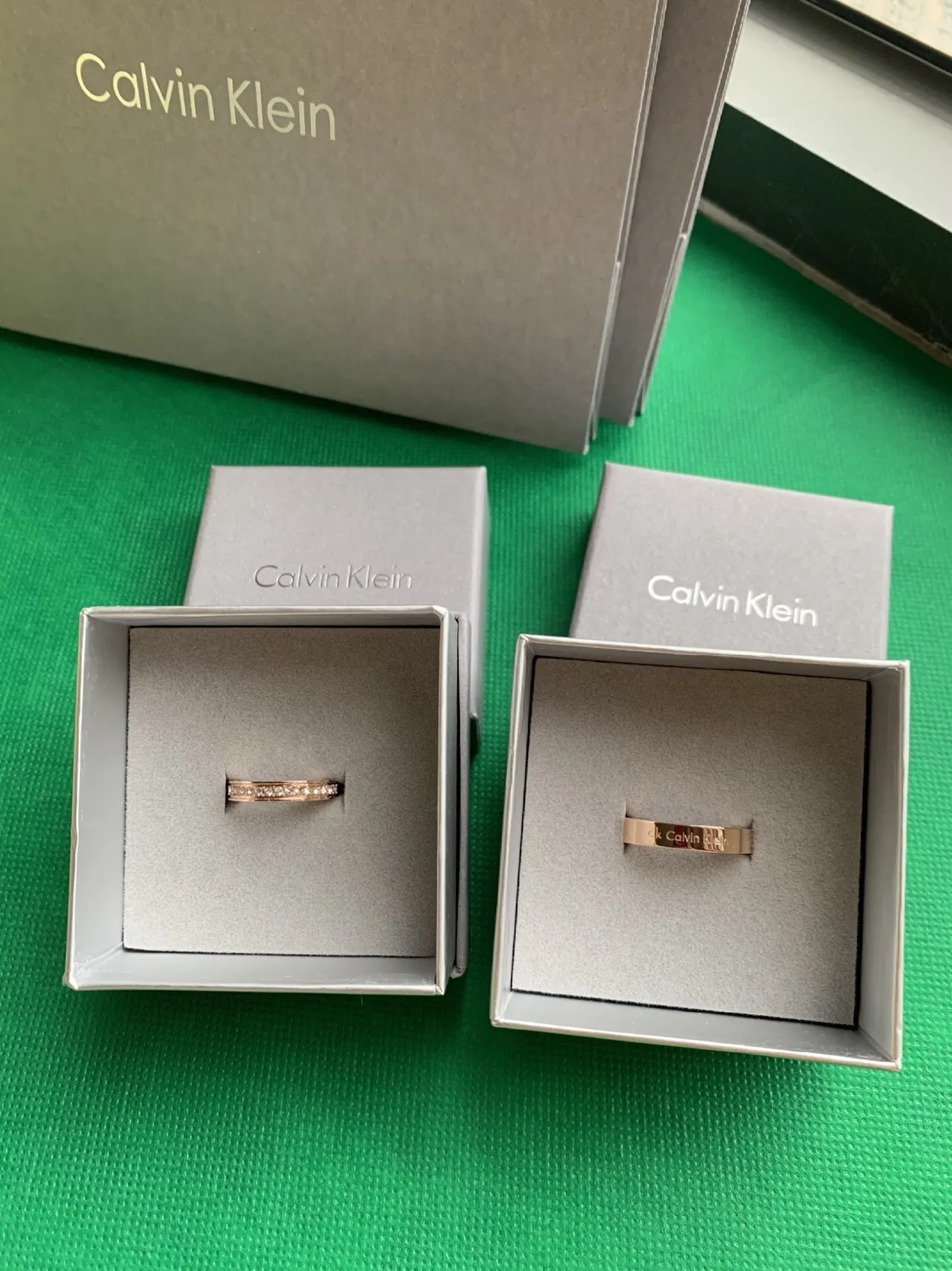 Calvin Klein Engraved Rose Gold and Pavé Stone Rings 2