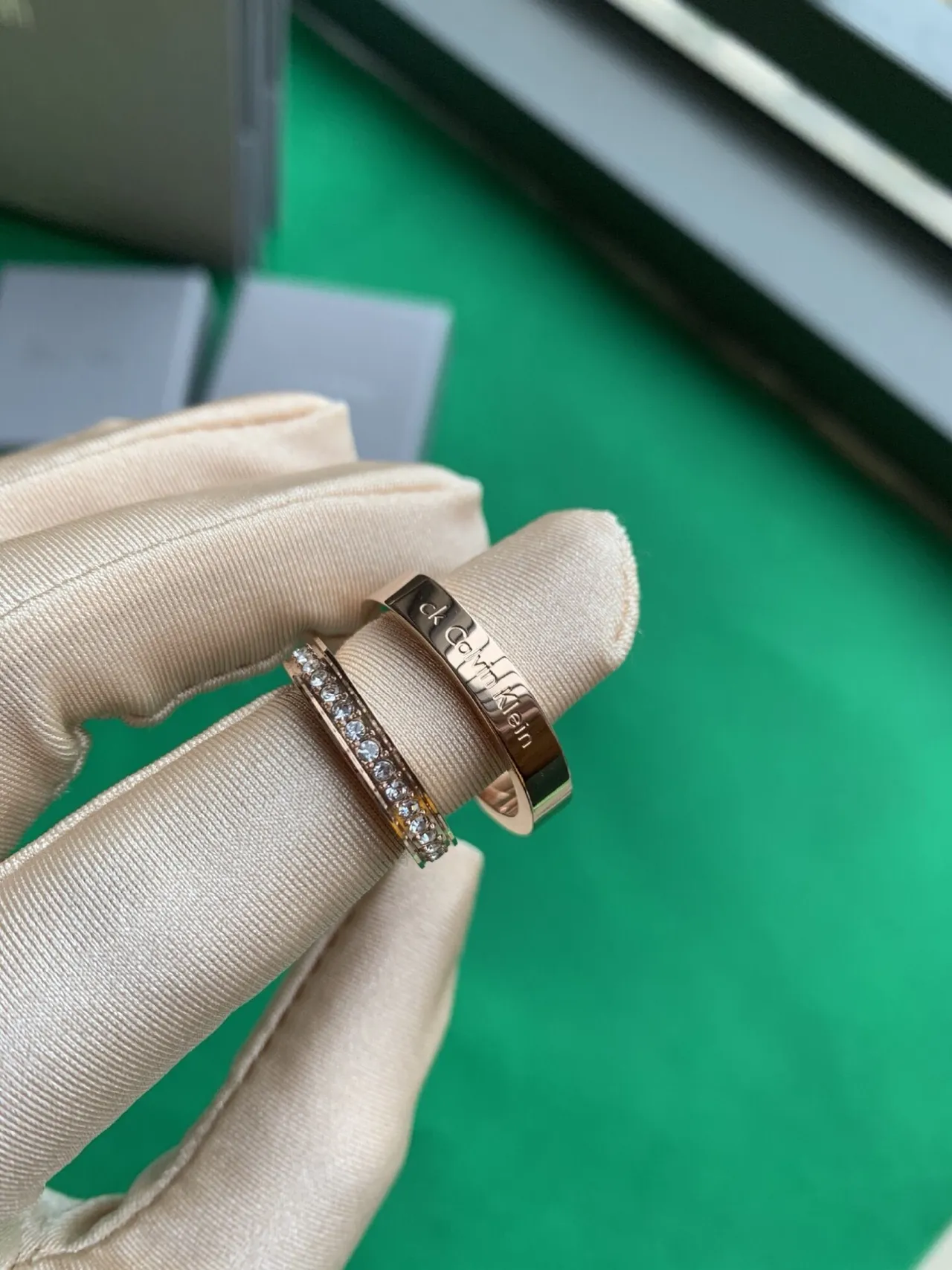 Calvin Klein Engraved Rose Gold and Pavé Stone Rings 5