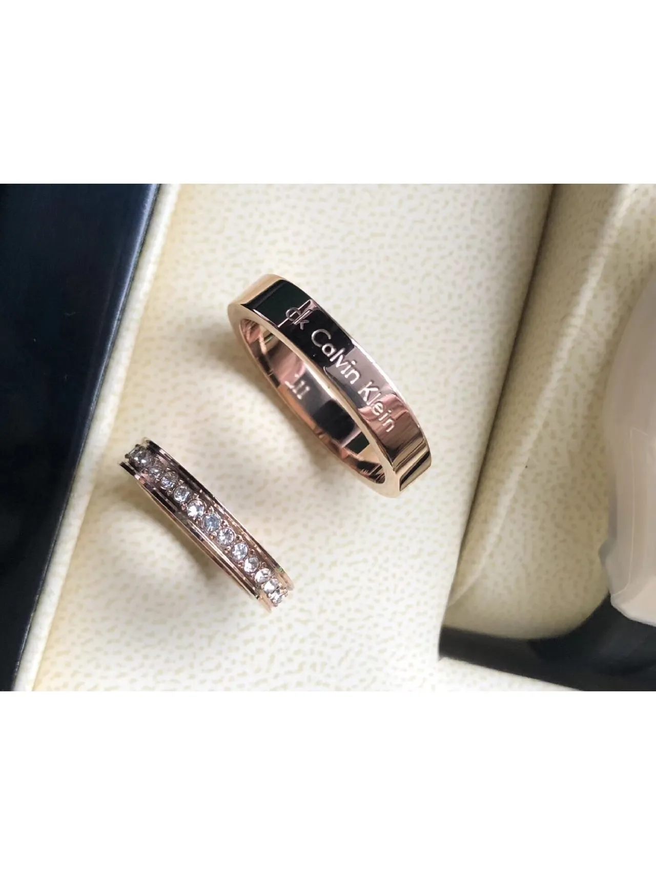 Calvin Klein Engraved Rose Gold and Pavé Stone Rings 6