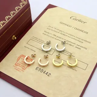 Cartier Gold Silver Crescent Hoop Screw-Back Closure Earrings