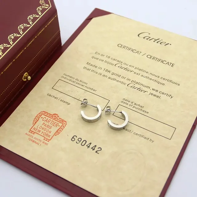 Cartier সোনা রুপো চাঁদাকার হুপ ইয়াররিংস স্ক্রু-ব্যাক ক্লোজার 6