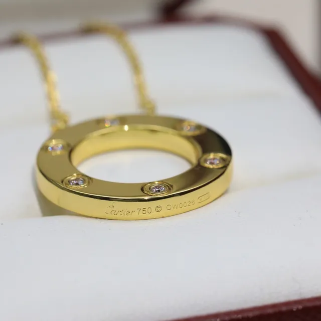 Cartier Juste un Clou Ouro Prata Aro Circular Aberto Seis Pedras Bezel-Set Colar 6