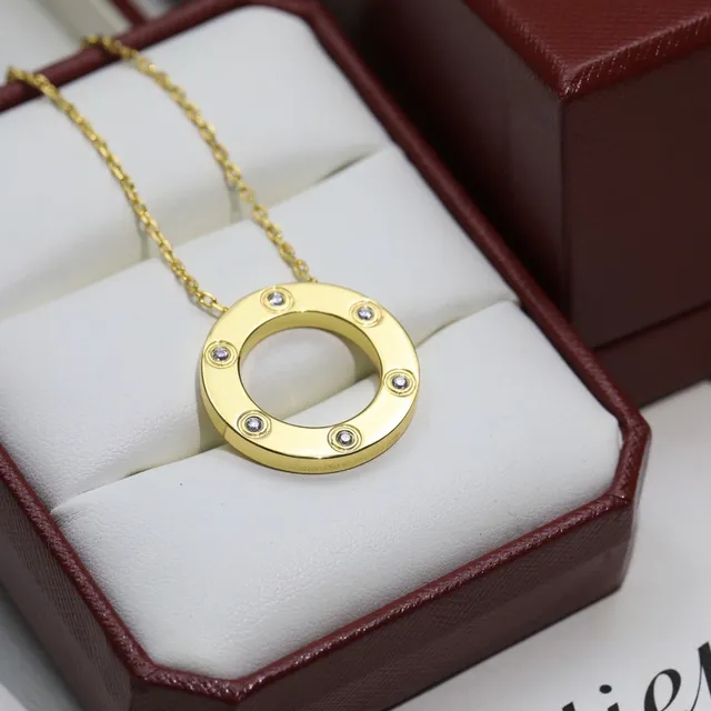 Cartier Juste un Clou Ouro Prata Aro Circular Aberto Seis Pedras Bezel-Set Colar 8