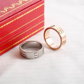 Cartier Love Ring Silver and Rose Gold Fluted Screw Motif Rings