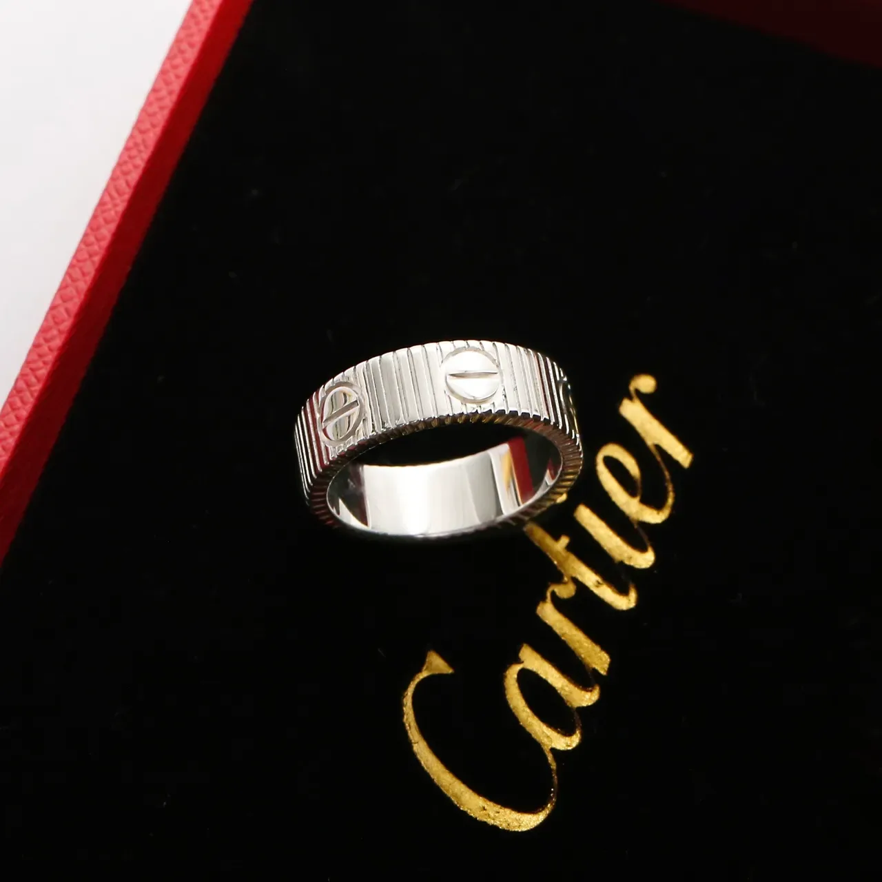 Bague Cartier Love Argent et Or Rose Motif Vis Filetée 3