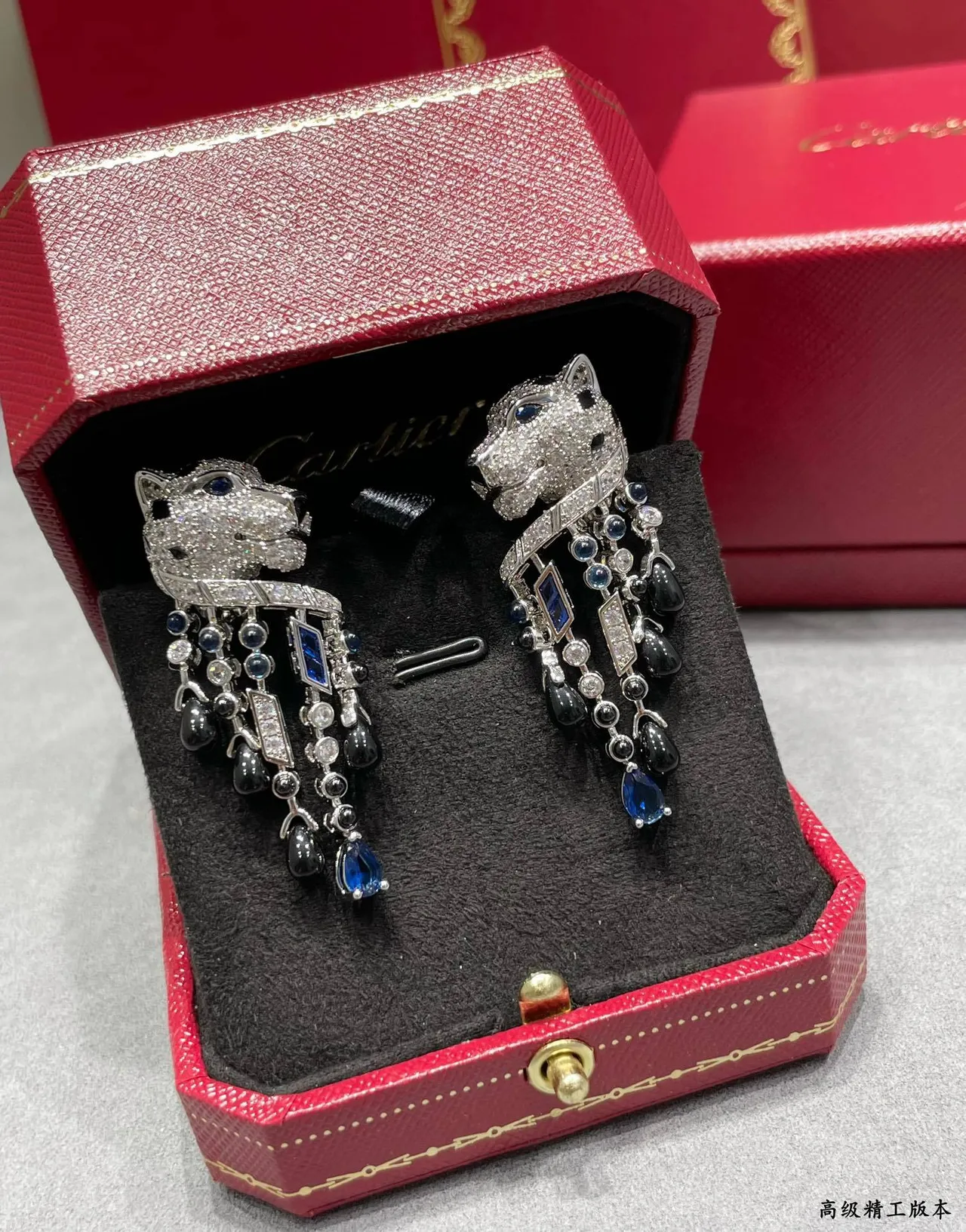 Cartier Panthère de Cartier رأس النمر Pavé الماس والأحجار الكريمة أقراط 3
