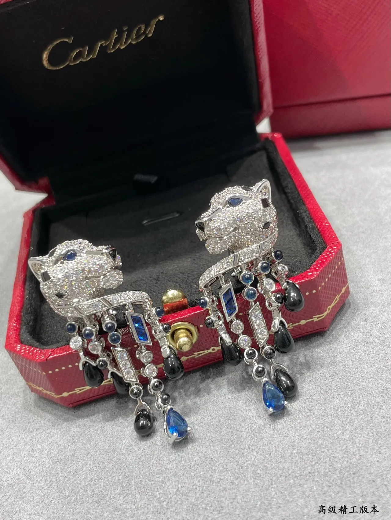 Cartier Panthère de Cartier رأس النمر Pavé الماس والأحجار الكريمة أقراط 4