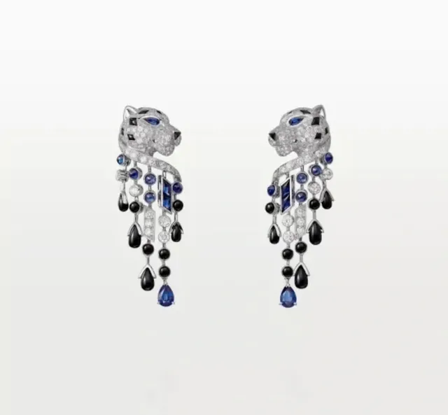 Cartier Panthère de Cartier رأس النمر Pavé الماس والأحجار الكريمة أقراط 7