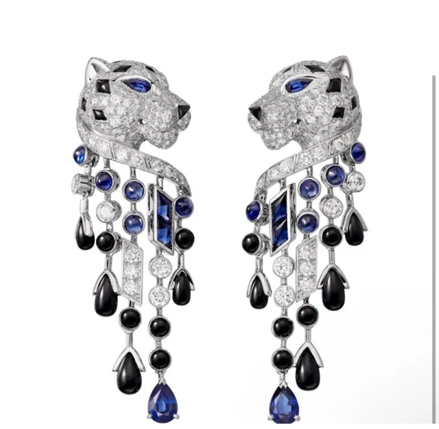 Cartier Panthère de Cartier رأس النمر Pavé الماس والأحجار الكريمة أقراط 8