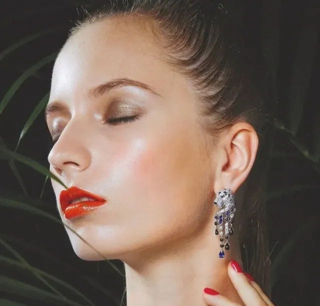 Cartier Panthère de Cartier رأس النمر Pavé الماس والأحجار الكريمة أقراط 9