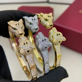 Cartier Panthère oro y plata Pavé-Set motivo de cabeza de pantera pulsera