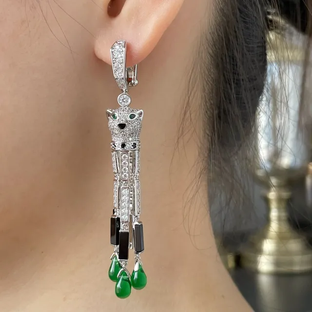 Cartier Panthère Motivo de Panther Diamantes e Cabochons Verdes Brincos 6